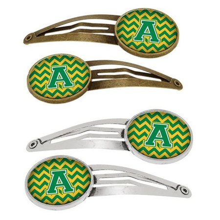 CAROLINES TREASURES Letter A Chevron Green and Gold Barrettes Hair Clips, Set of 4, 4PK CJ1059-AHCS4